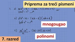 Priprema za treći pismeni zadatak, sedmi razred, mnogougao i polinomi