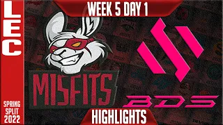 MSF vs BDS Highlights | LEC Spring 2022 W5D1 | Misfits Gaming vs Team BDS