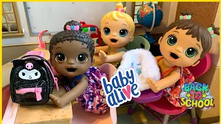 BABY ALIVE Triplets School Morning Routine packing Backpack & Lunchbox