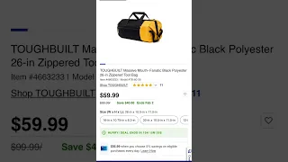 $40 off TOUGHBUILT Massive Mouth- Fanatic Black Polyester 26-in Zippered Tool Bag