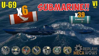 SUBMARINE U-69 6 Kills & 186k Damage | World of Warships Gameplay