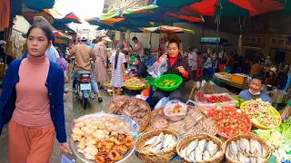 Amazing Cambodian street food @wet market scenes - chicken, fish, pork, vegetables & more