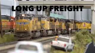 Long Union Pacific train in HO Scale