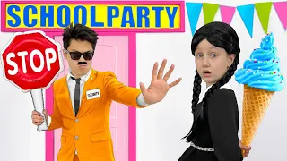 Kids party with Wednesday at school