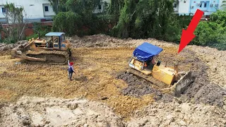 Wft!! Skill Operator Big Dozer stuck Pull Out Komatsu D60P In Land Reclamation Construction process