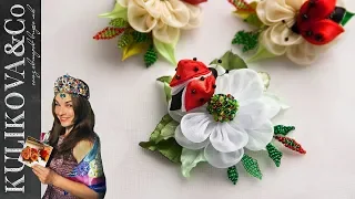 цветок с декором из бисера и божьей коровкой DIY  Irina Osinina