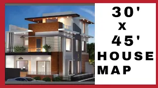 30' 0" X45'0" HOUSE MAP / GHAR KA NAKSHA / WITH 2 SHOP / 2BHK WITH CARPARKING /  COMPLETE DETAILED