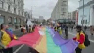 LGBTQ supporters march in central Kyiv