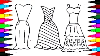 Coloring Pages Dresses For Girls l Polkadots Drawing Pages To Color For Kids l Learn Rainbow Colors