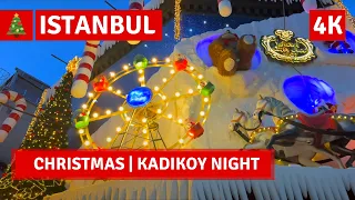 Nightlife Kadikoy Christmas Istanbul 2022 Walking Tour|4k UHD 60fps