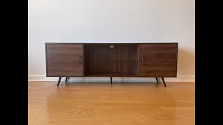 Walker Edison Nora 70" Console Assembly (Thea, Saxon Mid Century Modern 2 Door Glass Shelf TV Stand)