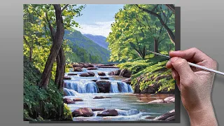 How to Paint Rocky Stream Waterfall / Correa Art