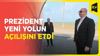 Prezident İlham Əliyev Hacıqabul rayonunda avtomobil yolunun açılışında iştirak edib