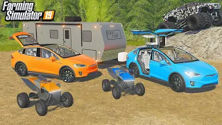 ALL ELECTRIC LUXURY CAMPING TRIP! (CYBERQUADS, MONSTER TRUCK) | FARMING SIMULATOR 2019