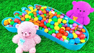 Great Satisfying Video | Full Magic Foot of Rainbow Candy Skittles with Color Bear & Grid Balls ASMR