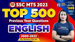 SSC MTS Previous Year Paper | English | Top 500 English Questions For SSC MTS 2023 | By Ananya Ma'am