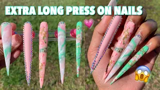 Extra Long Stiletto Press-On Nails | Angel Transfer Foils | Bling Outline | Tutorial For Beginners