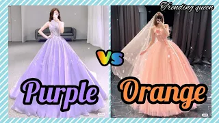 purple💜 🆚orange🧡#trendingqueen 💕#dress 👗#sandal 👡#nails 💅