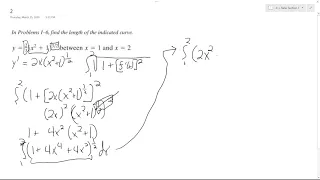 Find the length of the indicated curve y = 2/3(x^2+1)^3/2 between x=1 and x=2