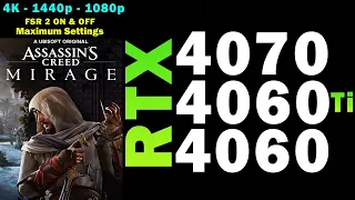 Assassins Creed Mirage | RTX 4070 | RTX 4060 Ti | RTX 4060 | 5800X3D | 4K 1440p 1080p | Max Settings