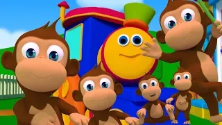 Bob o trem | Cinco macacos pequenos | Canções infantis | 3D Rhymes | Bob Train Five Little Monkeys