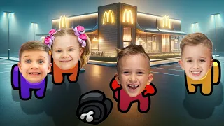 Vlad and Niki & Diana and Roma Among Us Distraction Dance at McDonald's!