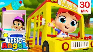 YELLOW WHEELS ON THE BUS RACE | Little Angel Kids Songs & Nursery Rhymes | Colors for Kids