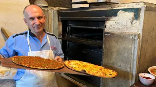 Freshly made sawdust-oven cooked Turkish Pizza (Pide)! | Historical oven in Istanbul