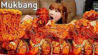 Sub)Real Mukbang- Cooking Spicy Seafood Steamed 🔥 (Big Octopus🐙) Ramen 🍜 ASMR KOREAN FOOD