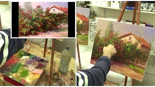 Розовый куст. Мастер-класс на двух холстах. Master class on two canvases