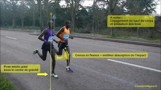 Semi Marathon de Paris 2016 - Analyse de la foulée des 1ers, attaque talon ou médio pied ?