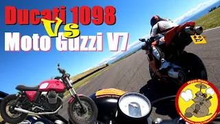 Ducati 1098 vs Moto Guzzi V7 - David & Goliath on Track