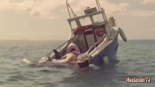 Нападение человека на акулу.
