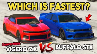 GTA 5 ONLINE - VIGERO ZX CONVERTIBLE VS BUFFALO STX (WHICH IS FASTEST?)