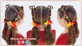 Penteado Infantil Corações com Maria Chiquinha | Easy Hearts Hairstyle With two Ponytails for Girls💕