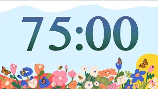 75 Minute Cute Spring Bees and Flowers Classroom Timer (No Music, Piano Alarm at End)