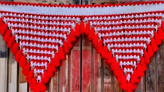 red and white new toran design #Hindi tutorial #jhalar ki design #crochet toran #woolen doorhanging