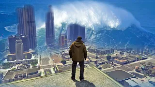 قراند 5 فيضان تسونامي ضخم يجتاح لوس سانتوس | GTA V MEGA Tsunami Flood