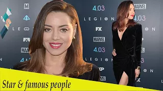 Aubrey Plaza takes the plunge in black velvet dress at Legion premiere