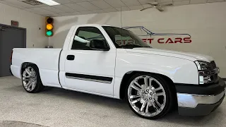 2004 Chevrolet Silverado, single cab, RCSB, NBS, 4/6 drop, 22” wheels, V8, SOLD