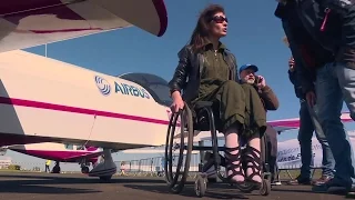 Beautiful paraplegic pilot transfer