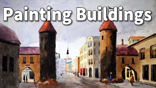 how to paint buildings in watercolor time lapse tutorial