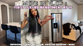 MOVING INTO MY FIRST LUXURY APARTMENT AT 19: unpacking, furniture, groceries, decorating + more