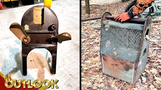 What Is This Mysterious Wooden Thing With Bunny Ear Lampshades And This Metal Box With A Screen?