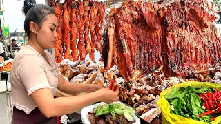 Cambodia’s Woman Cutting Crispy Roast Pork, Braised Pork & Roast Ducks - Cambodian Street Food