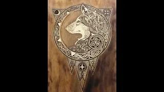 “Fenrir” woodburning and stain wolf painting