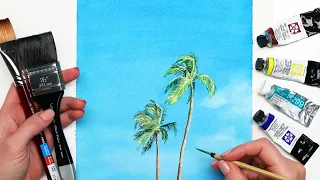 Watercolor Tropical Palm Trees and Blue Sky Painting Tutorial