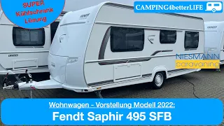 Camping Vorstellung Wohnwagen: Fendt Saphir 495 SFB - Modell 2022 - sensationelle Kühlschrank-Lösung