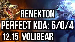 RENEKTON vs VOLIBEAR (TOP) | 6/0/4, 1.1M mastery, 300+ games, Dominating | KR Diamond | 12.15