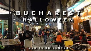 Bucharest, Romania Nightlife Virtual Tour 4K. Charming historical centre tour on Halloween 2023